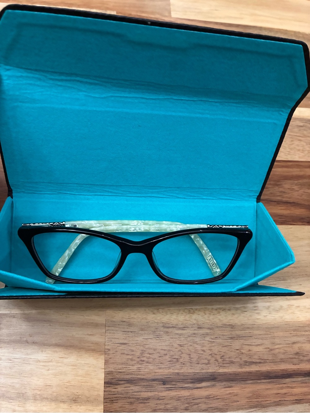XOXO Eyeglasses Glasses Frames Barcelona Jet Cat Eye Black Pearl White 52-16-135 - Picture 16 of 16